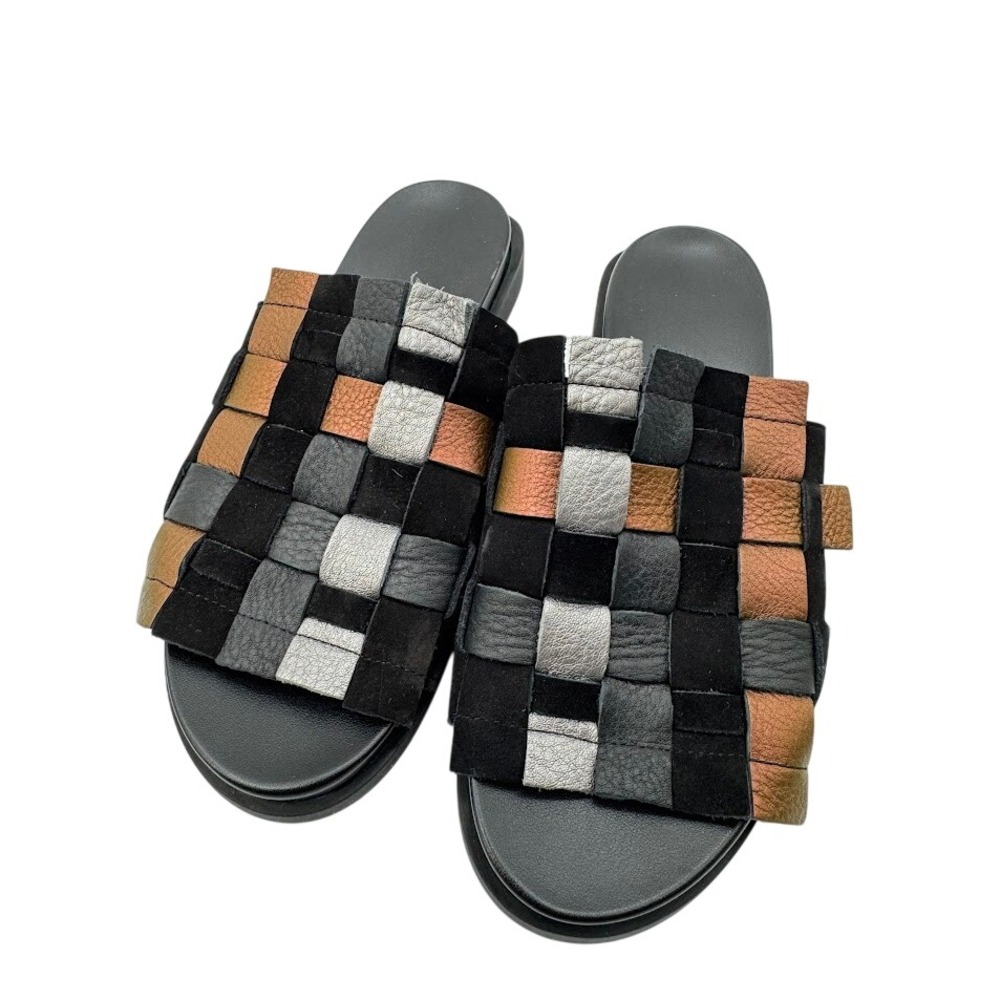 Arche Makkho Woven Leather Slide Sandals Black Bronze Silver Metallic Flat EU 37 - Picture 5 of 14